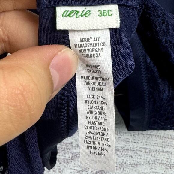 Aerie Real Power Dark Blue Plunge Push Up Slumber Party Lace Bra Size 36C - Picture 8 of 12